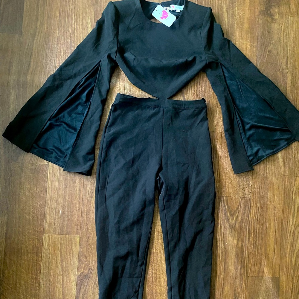 Backless Black Pants Jumpsuit: Size Medium